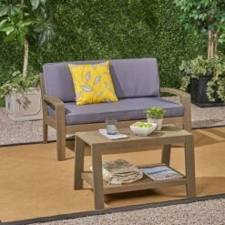 Grenada 2pc Acacia Wood Patio Chat Set - Gray/Dark Gray - Christopher Knight Home