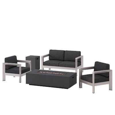 Pismo 5pc Aluminum Chat Set With Fire Pit - Silver/Dark Gray - Christopher Knight Home 2 Pismo 5pc Aluminum Chat Set With Fire Pit - Silver/Dark Gray - Christopher Knight Home - Image 2