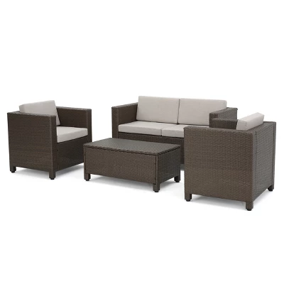 Puerta 4pc Wicker Chat Set & Cover - Christopher Knight Home 1 Puerta 4pc Wicker Chat Set & Cover - Christopher Knight Home