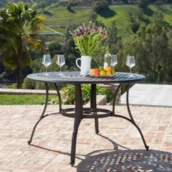 Alfresco Round Cast Aluminum Dining Table - Bronze Christopher Knight Home