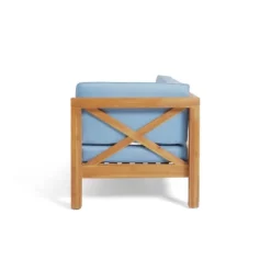 2pc Brava Outdoor Acacia Wood Right Arm Loveseat & Coffee Table With Cushion Teak/Blue - Christopher Knight Home -Christopher Knight Home GUEST 4223d632 4b80 4b78 b7a2 646893c0be6e