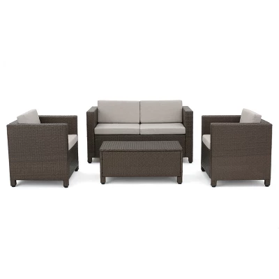 Puerta 4pc Wicker Chat Set - Light Brown/Ceramic Gray - Christopher Knight Home 1 Puerta 4pc Wicker Chat Set - Light Brown/Ceramic Gray - Christopher Knight Home