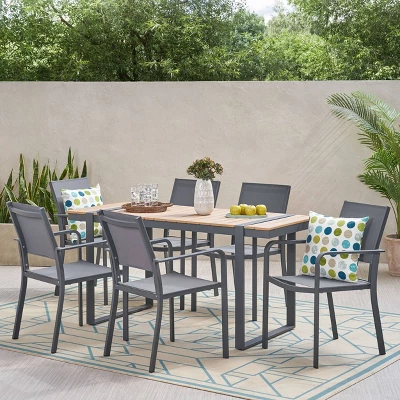 Colfax 7pc Outdoor Aluminum Dining Set - Natural/Gray/Dark Gray - Christopher Knight Home 1 Colfax 7pc Outdoor Aluminum Dining Set - Natural/Gray/Dark Gray - Christopher Knight Home
