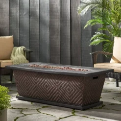 Meyer Outdoor 50000 BTU Light Weight Concrete Rectangular Fire Pit Brown - Christopher Knight Home -Christopher Knight Home GUEST 432815cb 32c5 4cae 94c6 510752540a5b