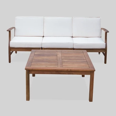 Perla 4pc Acacia Wood Sectional Sofa Set Teak/Cream - Christopher Knight Home 1 Perla 4pc Acacia Wood Sectional Sofa Set Teak/Cream - Christopher Knight Home