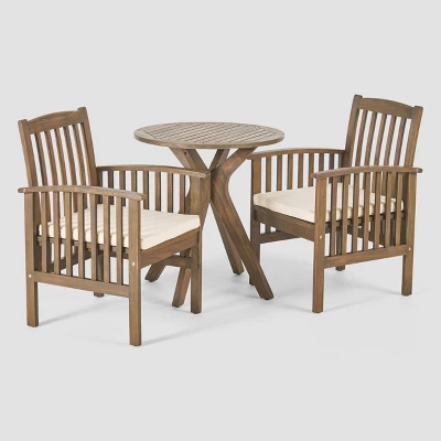 Casa 3pc Acacia X Leg Bistro Dining Set Gray/Cream - Christopher Knight Home 1 Casa 3pc Acacia X Leg Bistro Dining Set Gray/Cream - Christopher Knight Home