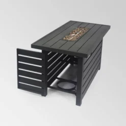 Rene Rectangular 47.25" Iron Gas Fire Pit Matte Black - Christopher Knight Home -Christopher Knight Home GUEST 43ed211c ee42 454c 82d5 89e1abc6594d