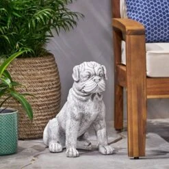 Concrete Adena Outdoor Dog Garden Statue - Antique White - Christopher Knight Home