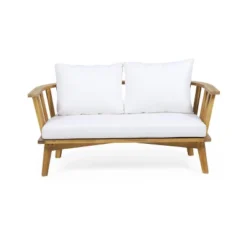 Solano 4pc Outdoor Wooden Chat Set With Rectangular Coffee Table - White/Teak - Christopher Knight Home -Christopher Knight Home GUEST 4ac1380d d7b5 4400 8130 3d4a21e89db7