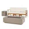 Perla 5pc Acacia Wood Sofa With Rectangular Fire Table - Teak/Cream/Light Gray - Christopher Knight Home