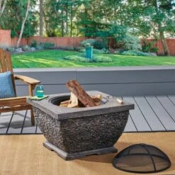 Christopher Knight Home 19 Mia Outdoor Wood Burning Lightweight Concrete Square Fire Pit - Gray - Christopher Knight Home