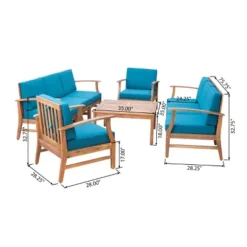 Perla 9pc Acacia Wood Patio Conversation Set - Teak/Blue - Christopher Knight Home -Christopher Knight Home GUEST 4ee9ddf7 627e 47da b373 612fa1336b76