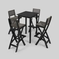 Polaris 5pc Wood And Wicker 26" Square Bar Set Dark Gray - Christopher Knight Home