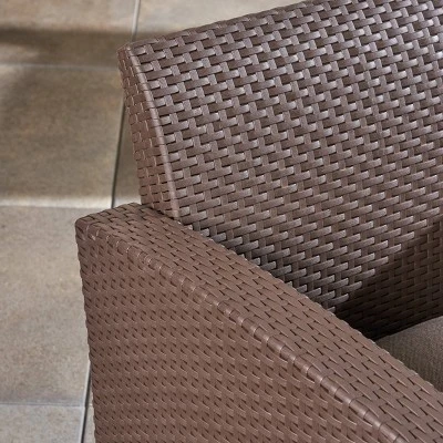 Bedrock 3pc Faux Wicker Chat Set With Fire Pit - Brown/Beige - Christopher Knight Home 8 Bedrock 3pc Faux Wicker Chat Set With Fire Pit - Brown/Beige - Christopher Knight Home - Image 8