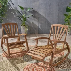 Sunview 3pc Acacia Wood Recliner Rocking Chair Set - Teak - Christopher Knight Home -Christopher Knight Home GUEST 53c74d98 6dc1 4cd5 8688 48aef386b2f0