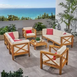 Brava 9pc Acaia Wood Patio Conversation Set - Christopher Knight Home -Christopher Knight Home GUEST 5411f853 b43e 423d 91e2 4e7ec2ef8ef2
