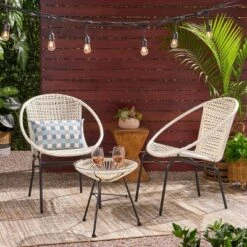 Java 3pc Faux Rattan Modern Chat Set - White - Christopher Knight Home