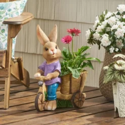 Christopher Knight Home 16" Wide Biddle Concrete Outdoor Novelty Rabbit Planter Brown/Blue