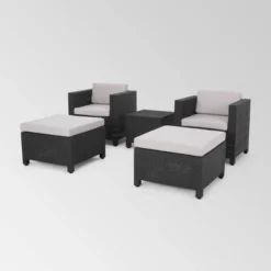 Waverly 5pc Faux Wicker Chat Set Dark Gray/Gray - Christopher Knight Home