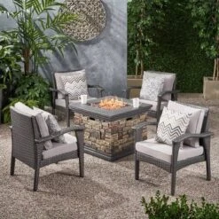 Kaula 5pc Faux Rattan Club Chair & Fire Pit Chat Set - Christopher Knight Home -Christopher Knight Home GUEST 5b14b4b9 523f 43f7 b260 767a4b5f23e0