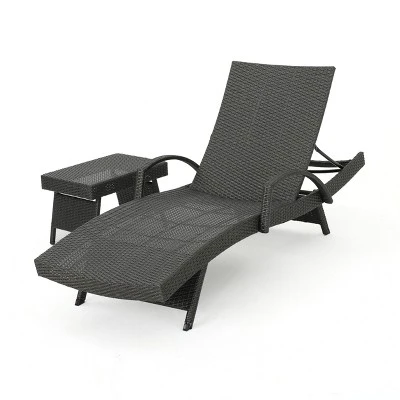 Salem 2pc Wicker Armed Chaise Lounge With Side Table - Gray - Christopher Knight Home 1 Salem 2pc Wicker Armed Chaise Lounge With Side Table - Gray - Christopher Knight Home