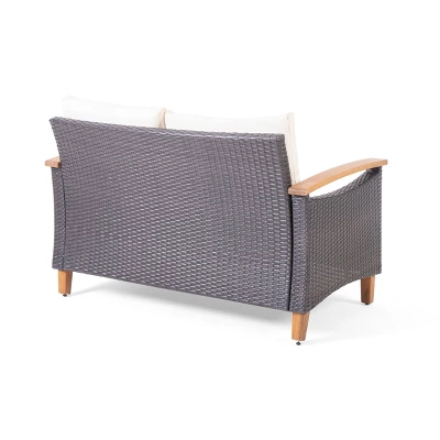 Isla Outdoor 4 Seater Chat Set With Coffee Table - Brown/Beige/Teak - Christopher Knight Home 5 Isla Outdoor 4 Seater Chat Set With Coffee Table - Brown/Beige/Teak - Christopher Knight Home - Image 5