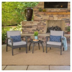 Honolulu 3pc Wicker Patio Chat Set With Cushions - Gray - Christopher Knight Home -Christopher Knight Home GUEST 5fb17626 beb0 48cc 9188 08e45c916484