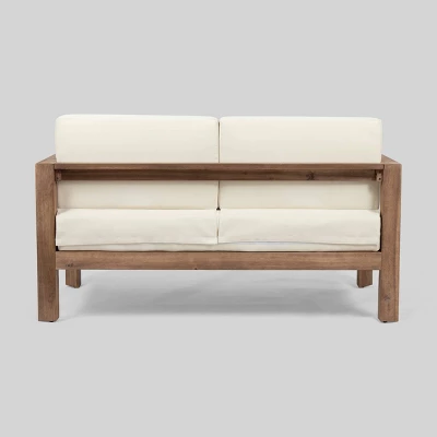 2pc Genser Wooden Patio Loveseat And Coffee Table Set Brown - Christopher Knight Home 4 2pc Genser Wooden Patio Loveseat And Coffee Table Set Brown - Christopher Knight Home - Image 4