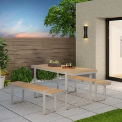 Cibola 3pc Outdoor Aluminum Picnic Set - Natural/Silver - Christopher Knight Home