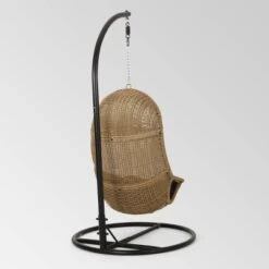 Ripley Outdoor Wicker Hanging Chair With Stand - Light Brown/Dark Gray - Christopher Knight Home -Christopher Knight Home GUEST 62d6a488 3005 496c afba 828ec2c7b38f