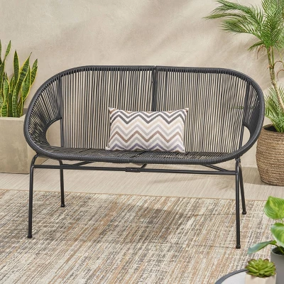 Condessa Patio Hammock Weave Loveseat Bench - Black - Christopher Knight Home 1 Condessa Patio Hammock Weave Loveseat Bench - Black - Christopher Knight Home