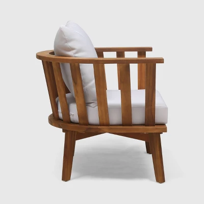 Barton 2pc Acacia Wood Club Chair & Table Set - Teak/White - Christopher Knight Home 4 Barton 2pc Acacia Wood Club Chair & Table Set - Teak/White - Christopher Knight Home - Image 4