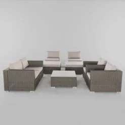 Santa Rosa 9pc Wicker Patio Sectional Sofa Set - Gray/Silver - Christopher Knight Home