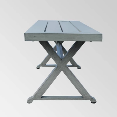 Lamphere Rectangle Aluminum Modern Dining Bench Dark Gray - Christopher Knight Home 2 Lamphere Rectangle Aluminum Modern Dining Bench Dark Gray - Christopher Knight Home - Image 2