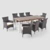 Flamingo 9pc Wood And Wicker Dining Set Dark Brown/Multibrown/Beige - Christopher Knight Home