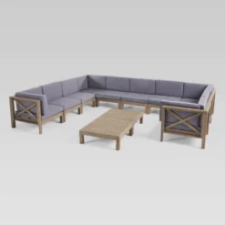 Brava 12 Pc Acacia Sectional Sofa And Table Set - Gray/Dark Gray - Christopher Knight Home