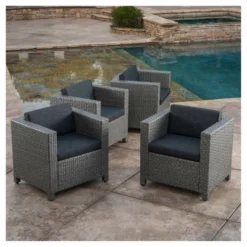 Puerta 4pk All-Weather Wicker Patio Club Chairs - Black - Christopher Knight Home -Christopher Knight Home GUEST 6be1dbc6 7637 4bad a906 07f9bd771f03