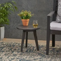 Marina Acacia Wood Patio Side Table - Dark Gray - Christopher Knight Home