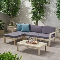 5pc Santa Ana Acacia Wood Patio Sofa Sectional Set - Christopher Knight Home -Christopher Knight Home GUEST 700b08e3 ffac 451a 8c20 404bd4a62923