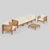 Oana 7pc Acacia Wood Sofa & Coffee Table Chat Set Teak/Beige - Christopher Knight Home