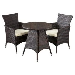 Melissa 3-piece Wicker Patio Bistro Set With Cushions - Brown - Christopher Knight Home