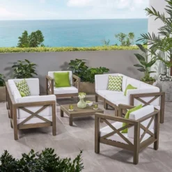Brava 9pc Acaia Wood Patio Conversation Set - Christopher Knight Home -Christopher Knight Home GUEST 71e6e00a 56d7 4b17 aebe 51c413b78e4c