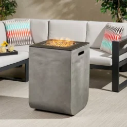 Adio Square 19.5" Light Weight Concrete Gas Fire Column Light Gray - Christopher Knight Home -Christopher Knight Home GUEST 7360c600 5950 4d84 ba27 84e1aa98aee5