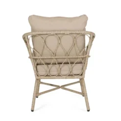 3pc Bruce Outdoor Wicker Chat Set With Cushions Light Brown/Beige - Christopher Knight Home -Christopher Knight Home GUEST 73858862 f124 4bf3 9664 d97962f8469a