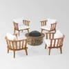 Clarendon 5pc Acacia Wood Club Chairs And Fire Pit Set - Teak/White/Natural Stone - Christopher Knight Home