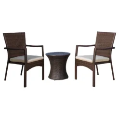 Corsica 3pc All-Weather Wicker Patio Chair Set - Brown - Christopher Knight Home