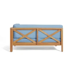 2pc Brava Outdoor Acacia Wood Right Arm Loveseat & Coffee Table With Cushion Teak/Blue - Christopher Knight Home -Christopher Knight Home GUEST 7573dab1 e8d2 4c3c 9d61 31f3721182a5