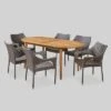 Fayette 7pc Acacia Wood And Wicker Dining Set - Brown - Christopher Knight Home