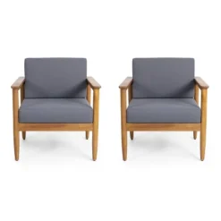Magnolia 2pc Patio Acacia Wood Club Chairs - Teak/Dark Gray - Christopher Knight Home