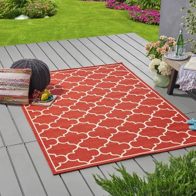 Thornhill Geometric Outdoor Rug Red/Ivory - Christopher Knight Home 2 Thornhill Geometric Outdoor Rug Red/Ivory - Christopher Knight Home - Image 2